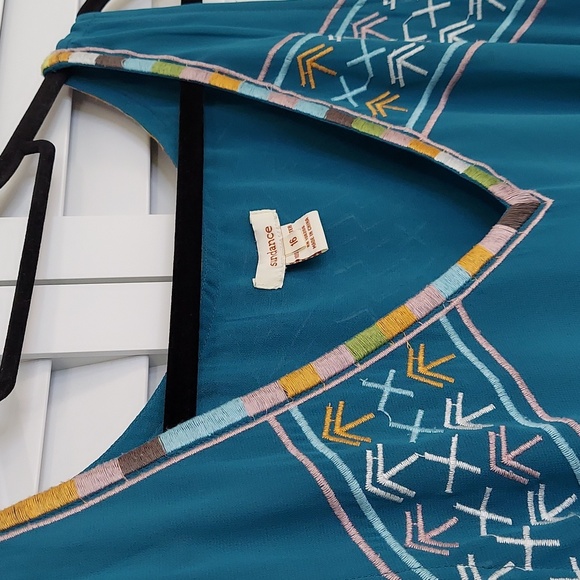 Sundance Dress, Size 16, Teal Blue Sleeveless, Embroidered Southwest Style Vneck - Picture 7 of 9